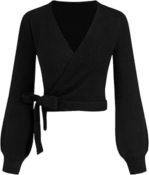 CIDER Knitted V-Neck Solid Knotted Wrap Cardigan: Black, XS